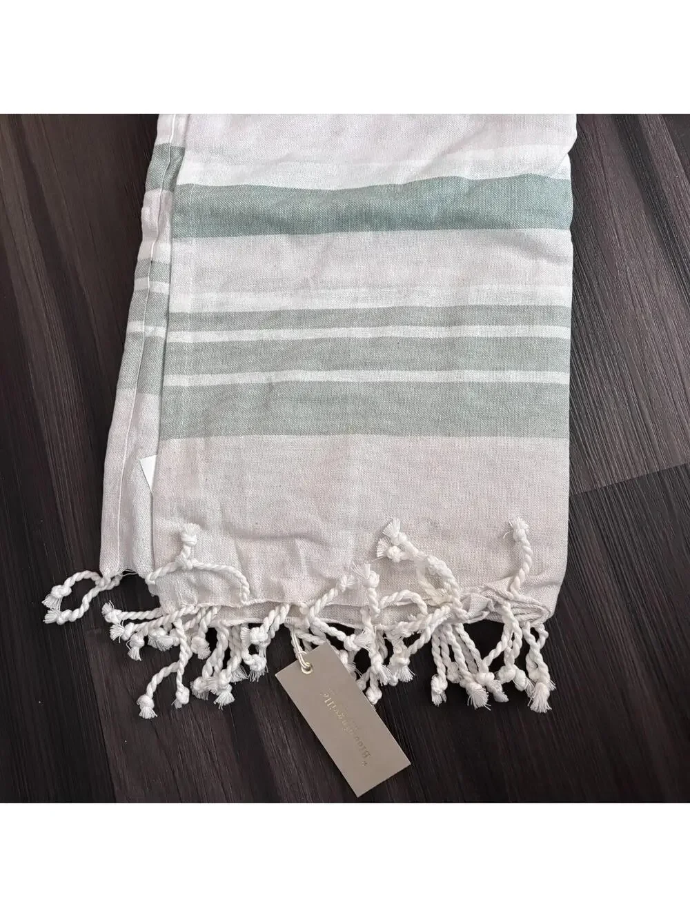 NWT Bloomingville Throw Blanket Cotton Beige Green Striped 60